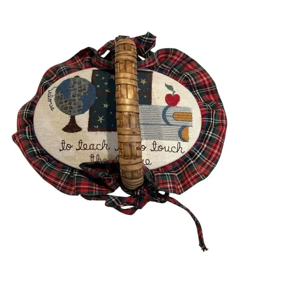 Plaid “teacher‎ themed” Basket with Embroidered top